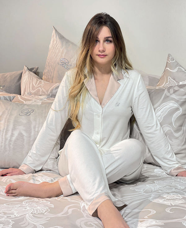 Pigiama in maglia e inserti in seta - AVORIO BLUMARINE LOUNGE