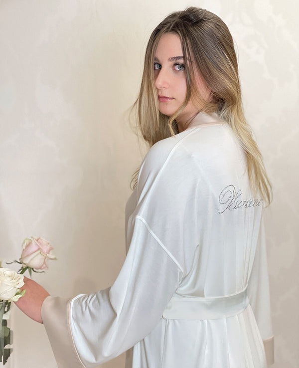 Vestaglia in maglia con inserti a fasce in seta - AVORIO BLUMARINE LOUNGE