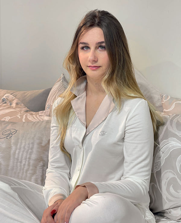 Pigiama in maglia e inserti in seta - AVORIO BLUMARINE LOUNGE