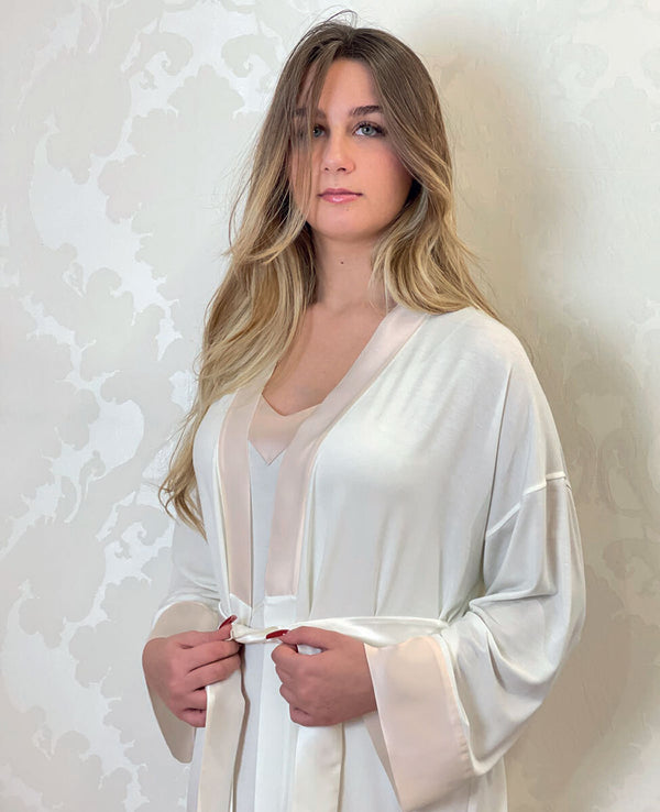 Vestaglia in maglia con inserti a fasce in seta - AVORIO BLUMARINE LOUNGE