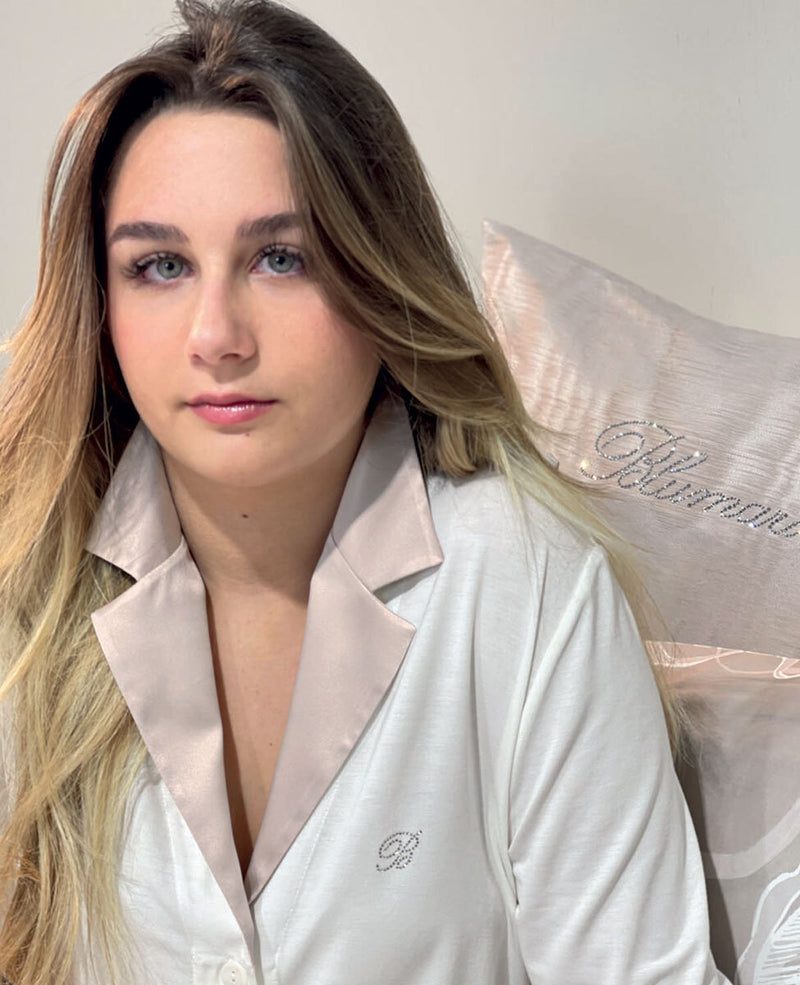 Pigiama in maglia e inserti in seta - AVORIO BLUMARINE LOUNGE