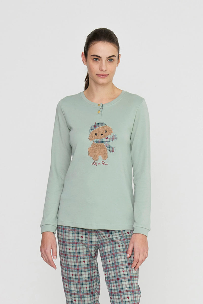 Pigiama donna lily in paris in caldo cotone con collo due bottoni NOIDINOTTE