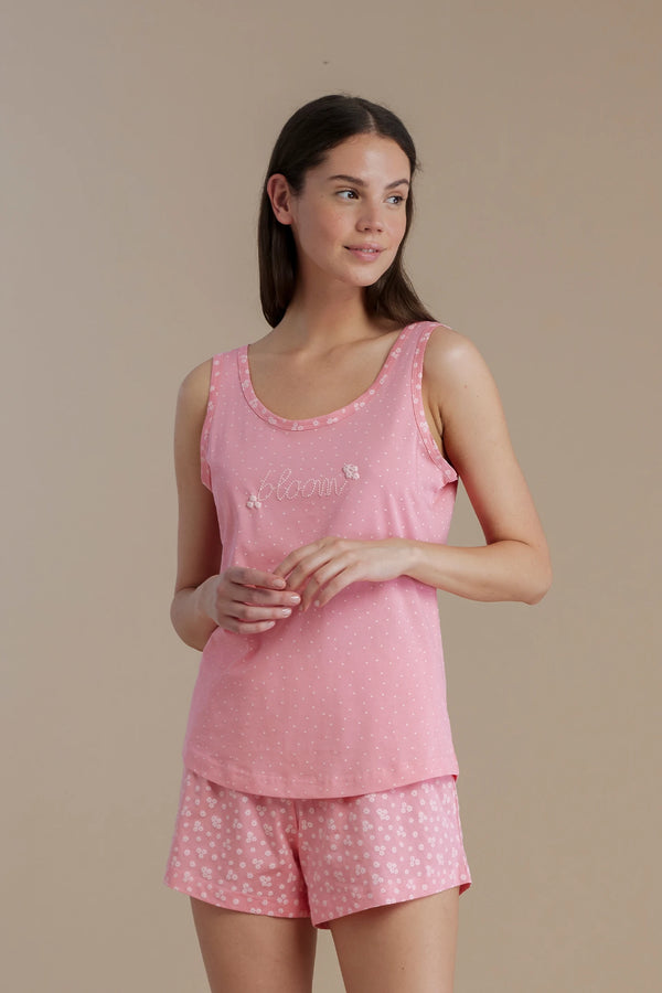 Pigiama donna in cotone top spalla larga e pantalone corto articolo dot NOIDINOTTE