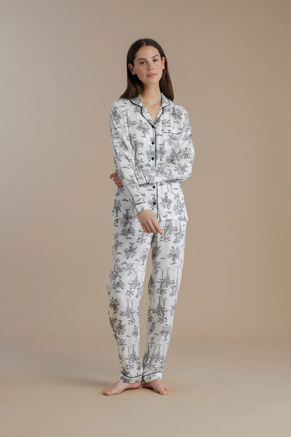 Pigiama donna in viscosa top a taglio uomo e pantalone lungo articolo palma NOIDINOTTE