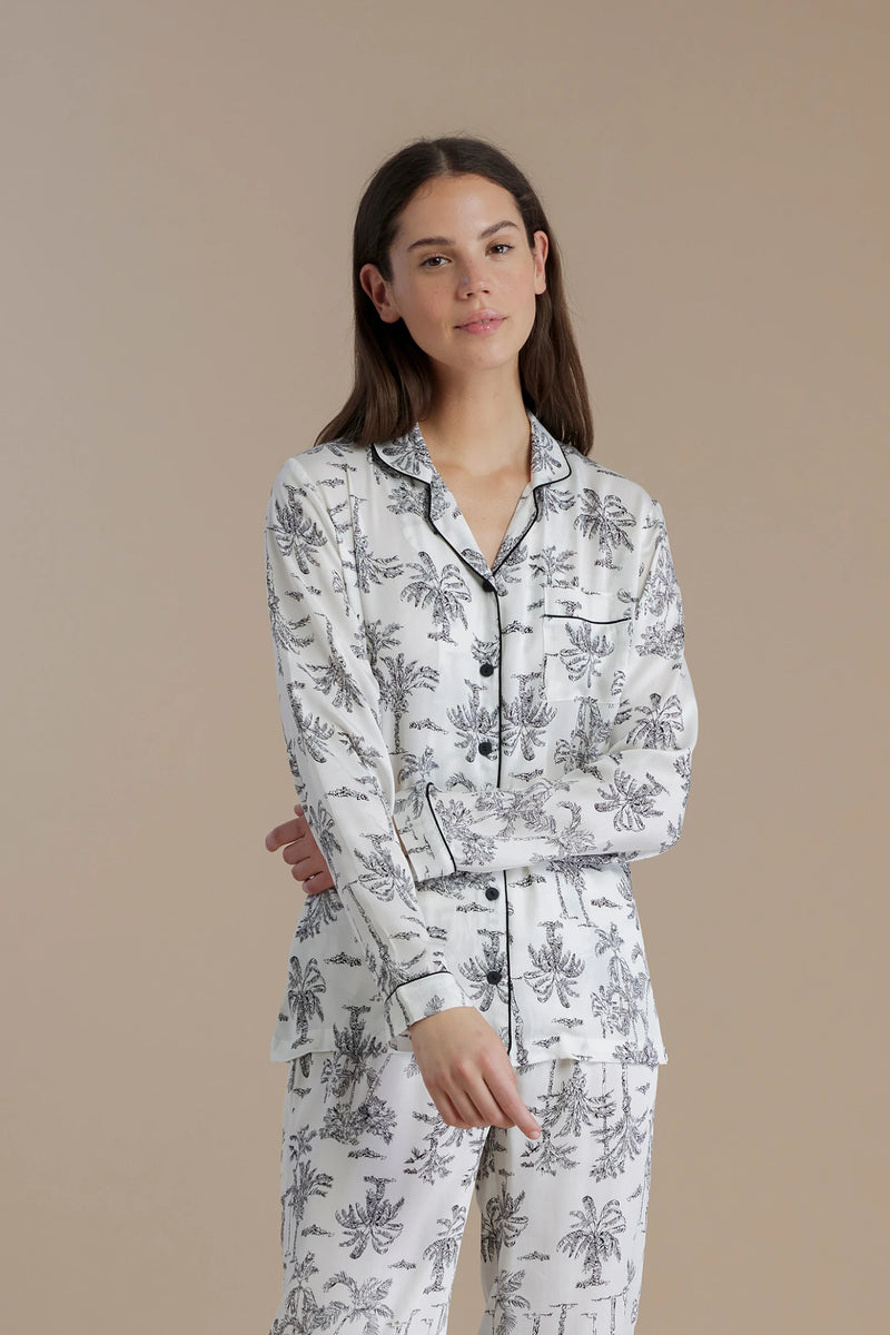 Pigiama donna in viscosa top a taglio uomo e pantalone lungo articolo palma NOIDINOTTE