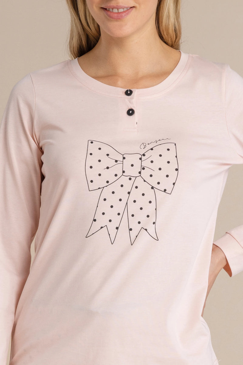 Pigiama donna in cotone top con collo due bottoni e pantalone lungo articolo pois NOIDINOTTE