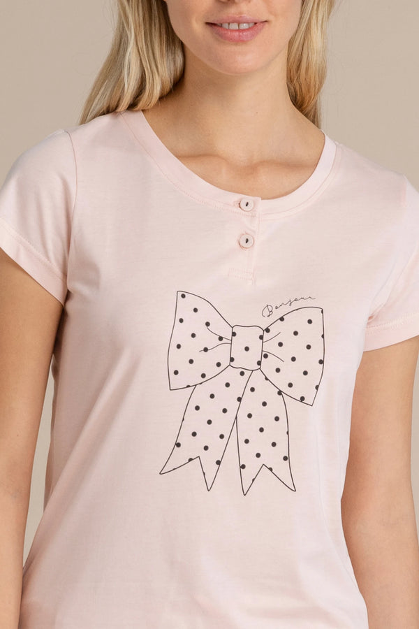 Pigiama donna in cotone top manica corta con collo due bottoni e pantalone corto articolo poisNOIDINOTTE
