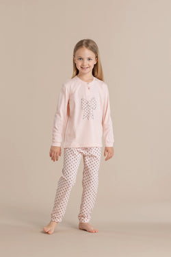 Pigiama bambina in cotone top con collo due bottoni e pantalone lungo con polsini articolo pois NOIDINOTTEis
