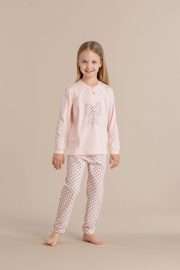 Pigiama bambina in cotone top con collo due bottoni e pantalone lungo con polsini articolo pois NOIDINOTTEis