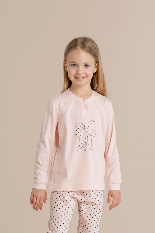 Pigiama bambina in cotone top con collo due bottoni e pantalone lungo con polsini articolo pois NOIDINOTTEis