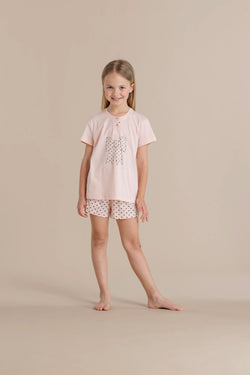 Pigiama bambina in cotone top manica corta con collo due bottoni e pantalone corto articolo pois  NOIDINOTTE