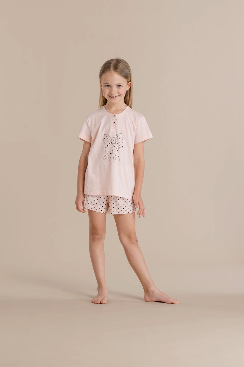 Pigiama bambina in cotone top manica corta con collo due bottoni e pantalone corto articolo pois  NOIDINOTTE