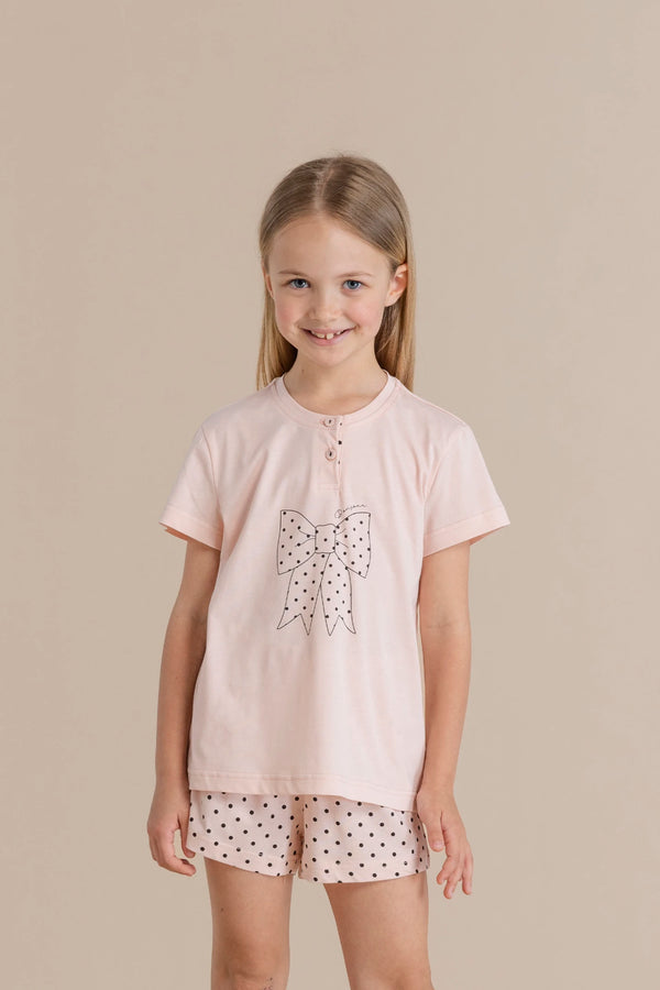 Pigiama bambina in cotone top manica corta con collo due bottoni e pantalone corto articolo pois  NOIDINOTTE