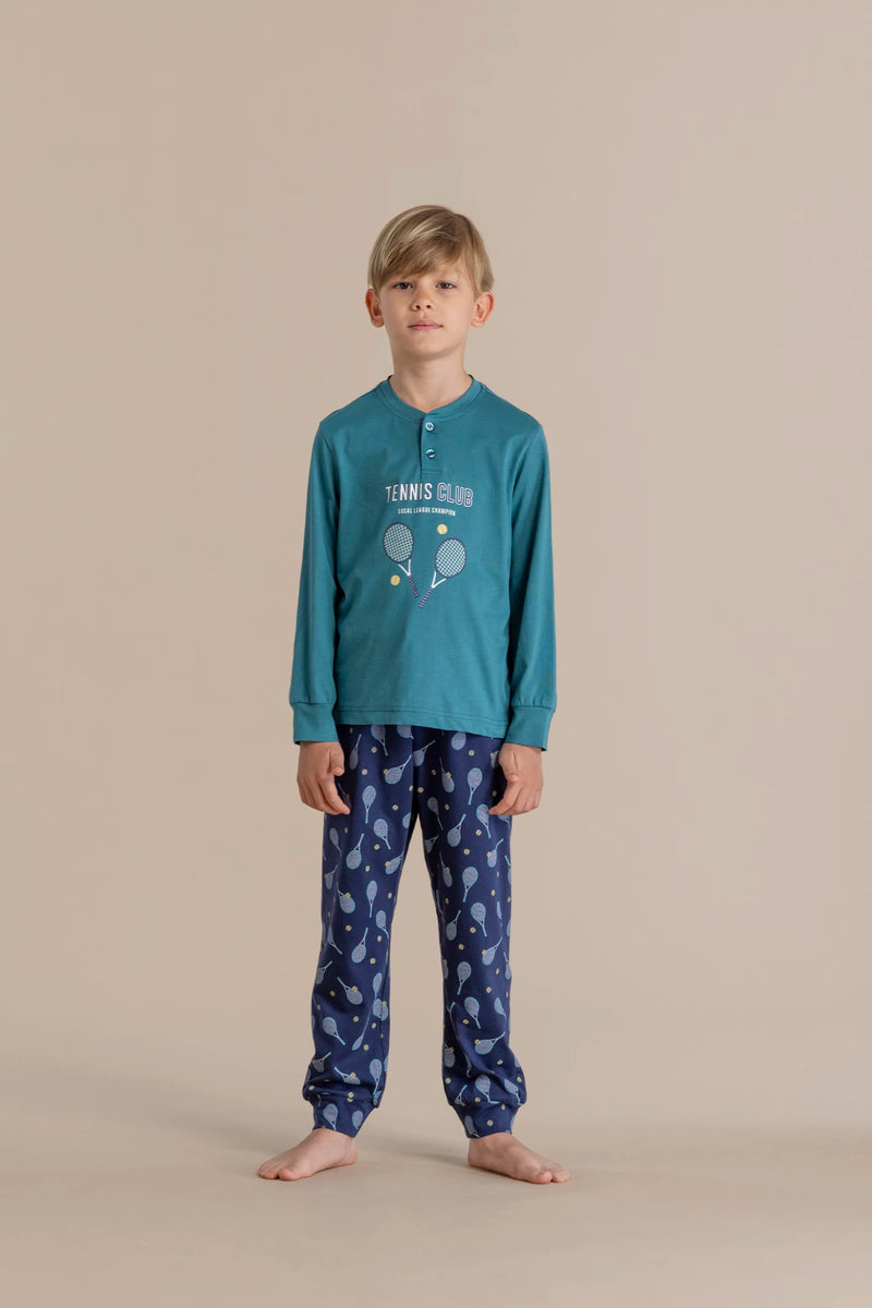 Pigiama bambino in cotone con top manica lunga e pantalone lungo con polsini articolo club NOIDINOTTE