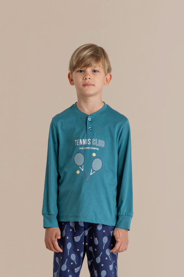 Pigiama bambino in cotone con top manica lunga e pantalone lungo con polsini articolo club NOIDINOTTE