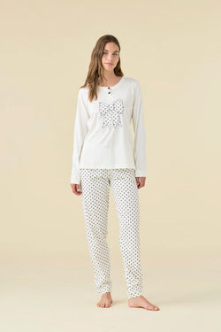 Pigiama donna in cotonet op con collo due bottoni e pantalone lungo articolo pois NOIDINOTTE