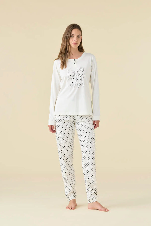 Pigiama donna in cotonet op con collo due bottoni e pantalone lungo articolo pois NOIDINOTTE