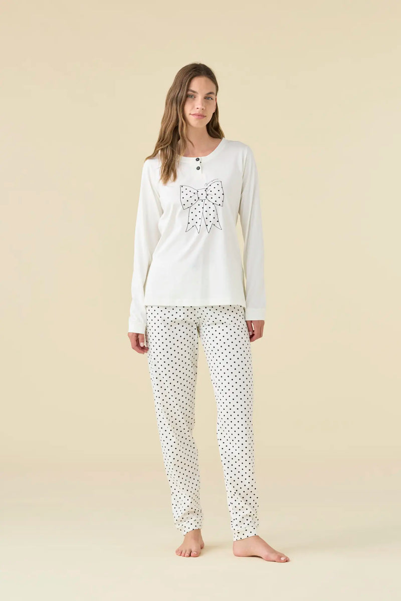 Pigiama donna in cotonet op con collo due bottoni e pantalone lungo articolo pois NOIDINOTTE