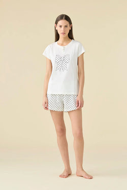 Pigiama donna in cotone top manica corta con collo due bottoni e pantalone corto articolo poisNOIDINOTTE