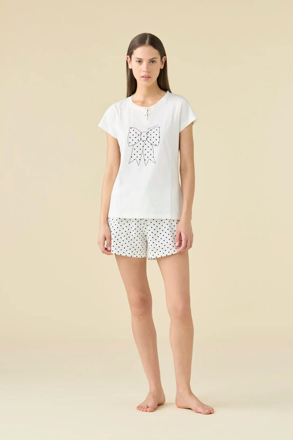 Pigiama donna in cotone top manica corta con collo due bottoni e pantalone corto articolo poisNOIDINOTTE