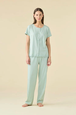 Pigiama donna in cotone con maniche corte, abbottonatura frontale e pantaloni lunghi articolo essential NOIDINOTTE
