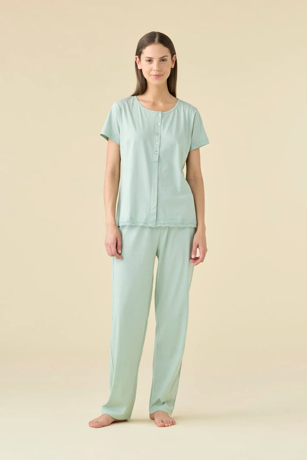 Pigiama donna in cotone con maniche corte, abbottonatura frontale e pantaloni lunghi articolo essential NOIDINOTTE