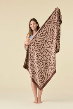 Telo mare 90x170 cm in spugna velour beige con stampa maculata