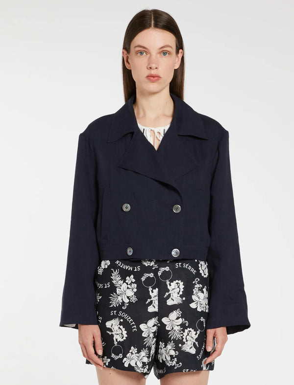 Giacca cropped in lino marella