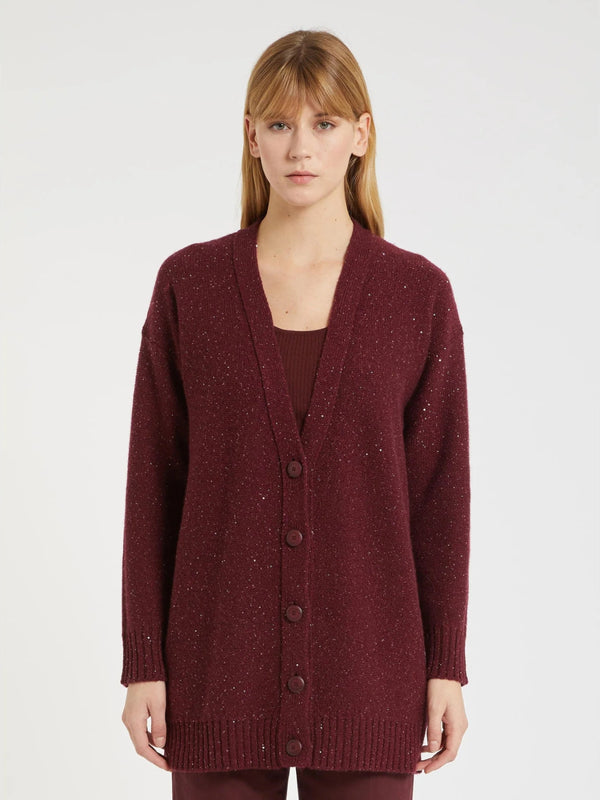 Cardigan oversize in lana e cachemire con paillettes - BORDEAUX MARELLA MONOCHROME