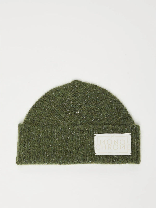 Berretto in misto cashmere con paillette - VERDE OLIVA MARELLA MONOCHROME