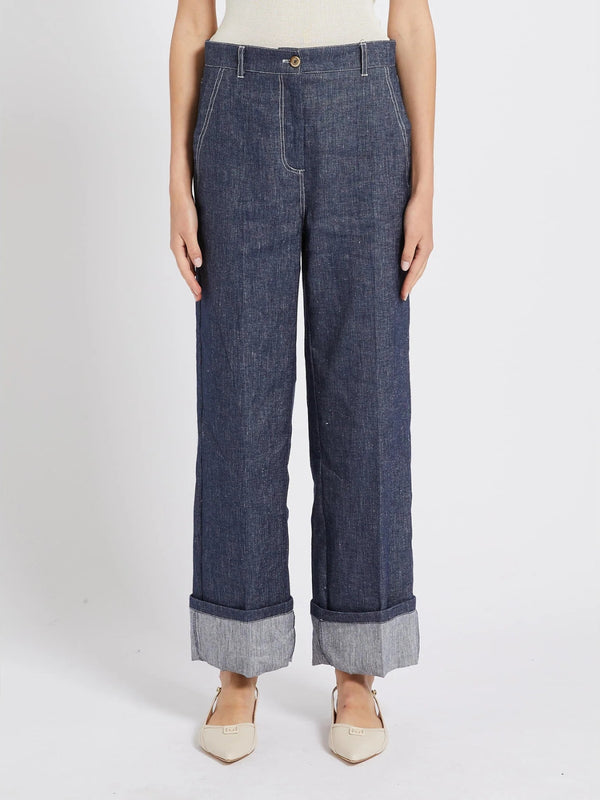 Pantaloni misto lino marella