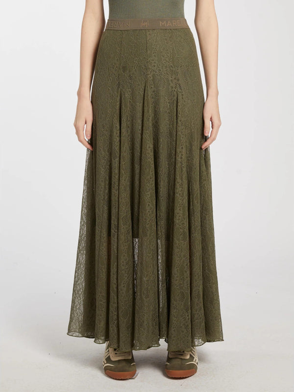 Gonna in jersey pizzo con disegno floreale - VERDE OLIVA MARELLA MONOCHROME