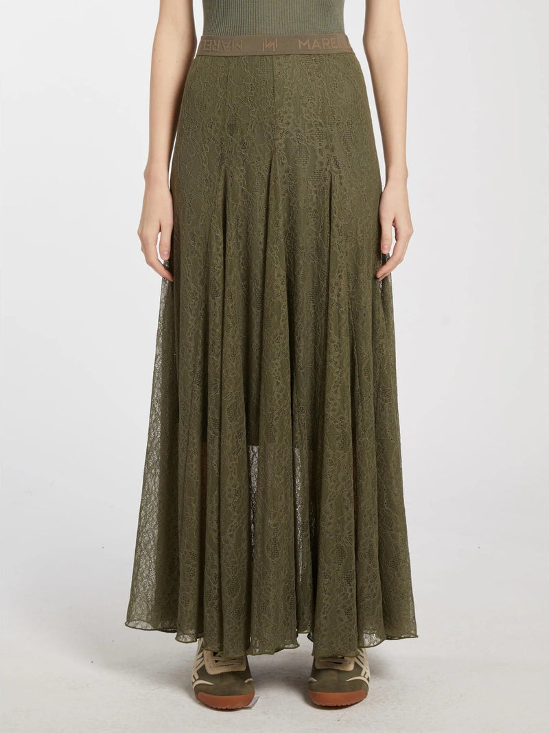 Gonna in jersey pizzo con disegno floreale - VERDE OLIVA MARELLA MONOCHROME