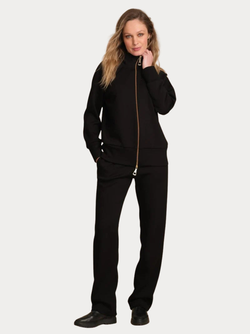 TUTA DONNA IN TESSUTO SCUBA CON ZIP - NERO PEPITA