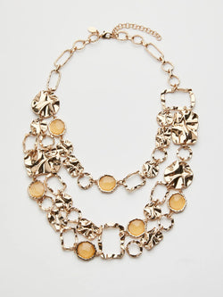 COLLANA MULTIGIRO CON ELEMENTI GEOMETRICI MARTELLATI - ORO MARELLA