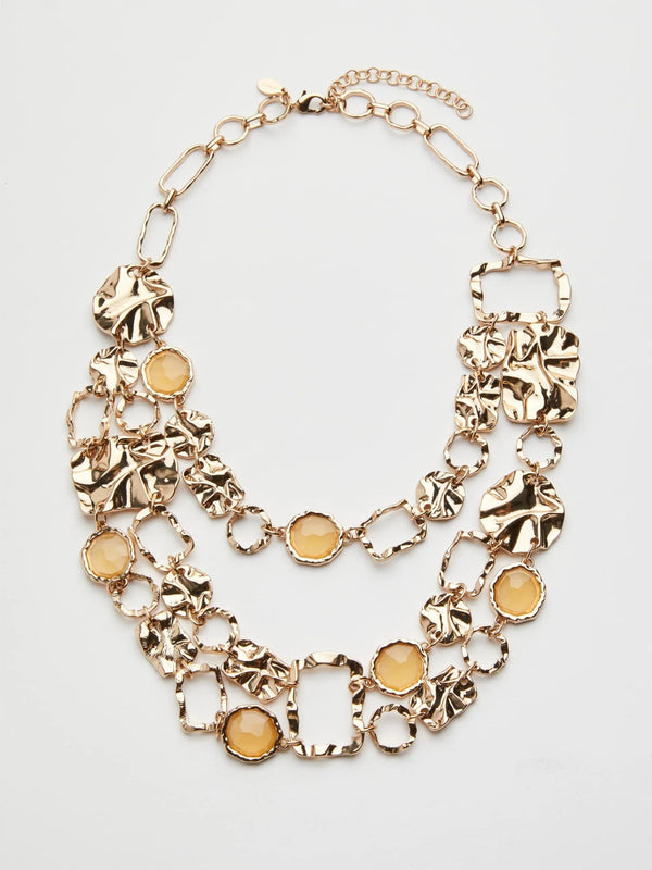 COLLANA MULTIGIRO CON ELEMENTI GEOMETRICI MARTELLATI - ORO MARELLA