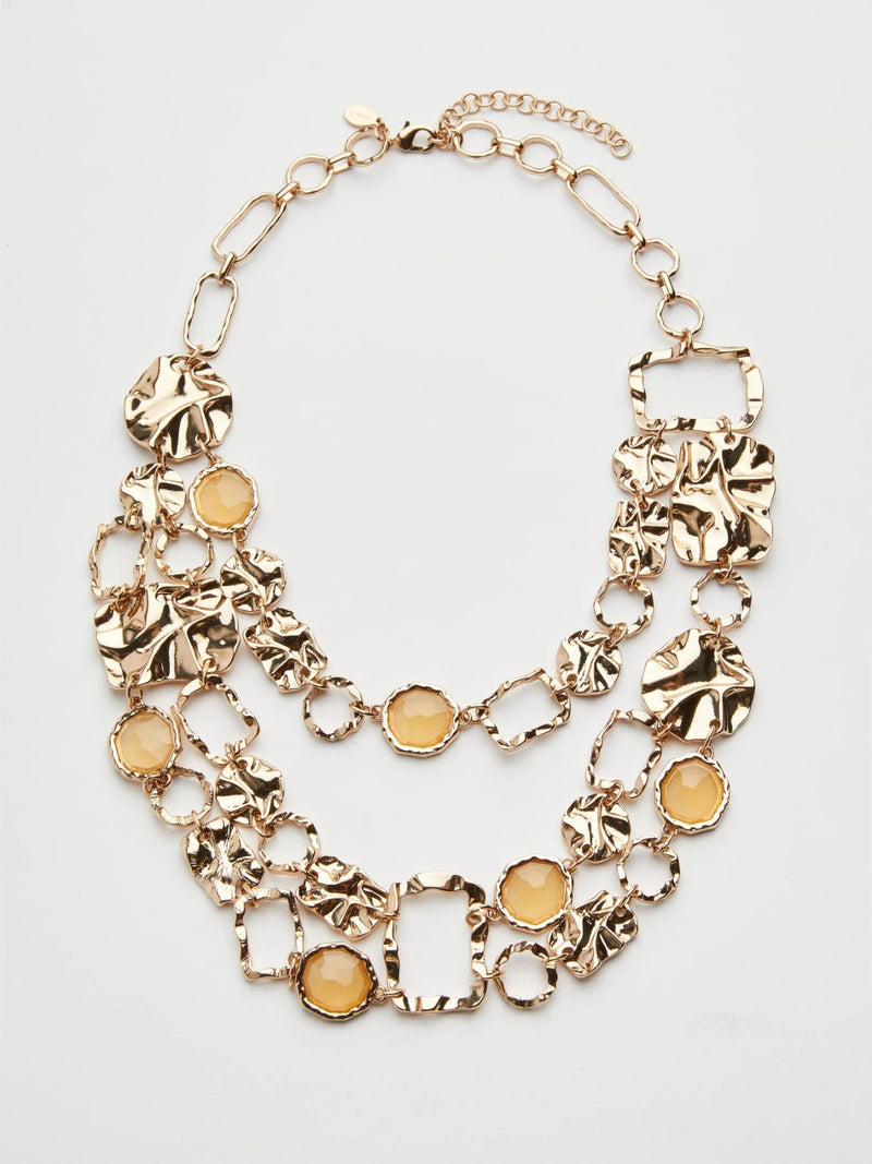 COLLANA MULTIGIRO CON ELEMENTI GEOMETRICI MARTELLATI - ORO MARELLA