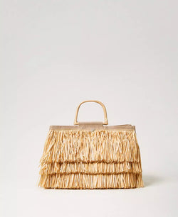 Borsa shopper in juta con frange TWINSET