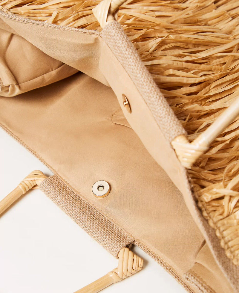 Borsa shopper in juta con frange TWINSET