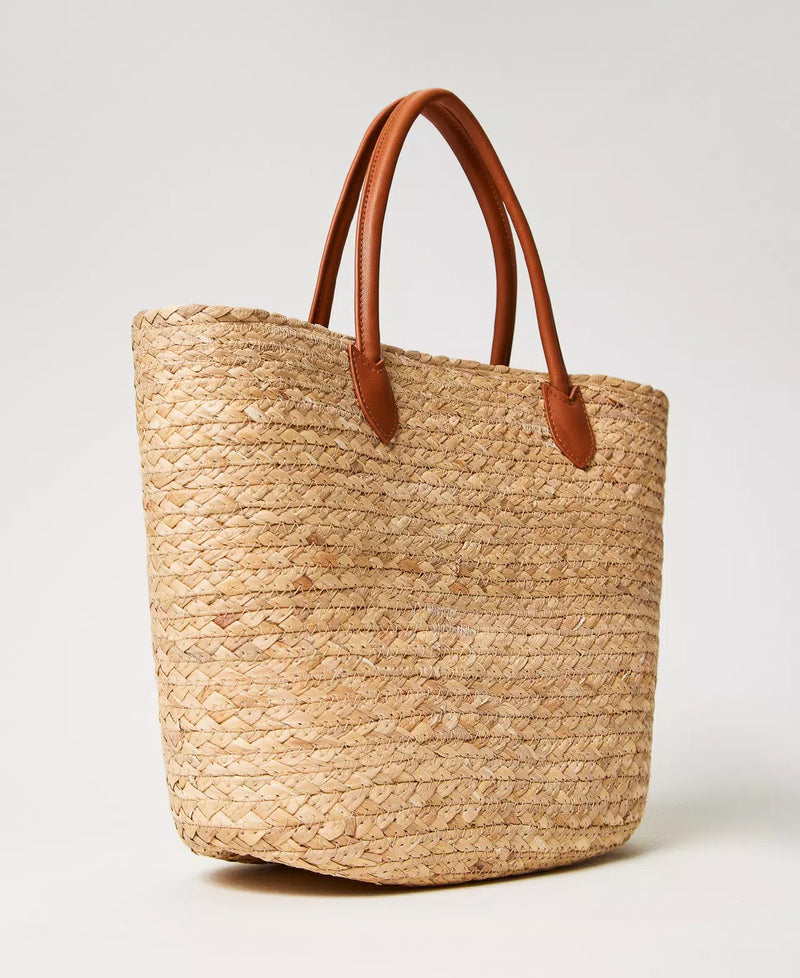 Borsa shopper in paglia con logo TWINSET