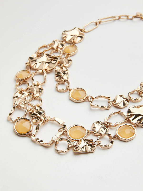 COLLANA MULTIGIRO CON ELEMENTI GEOMETRICI MARTELLATI - ORO MARELLA