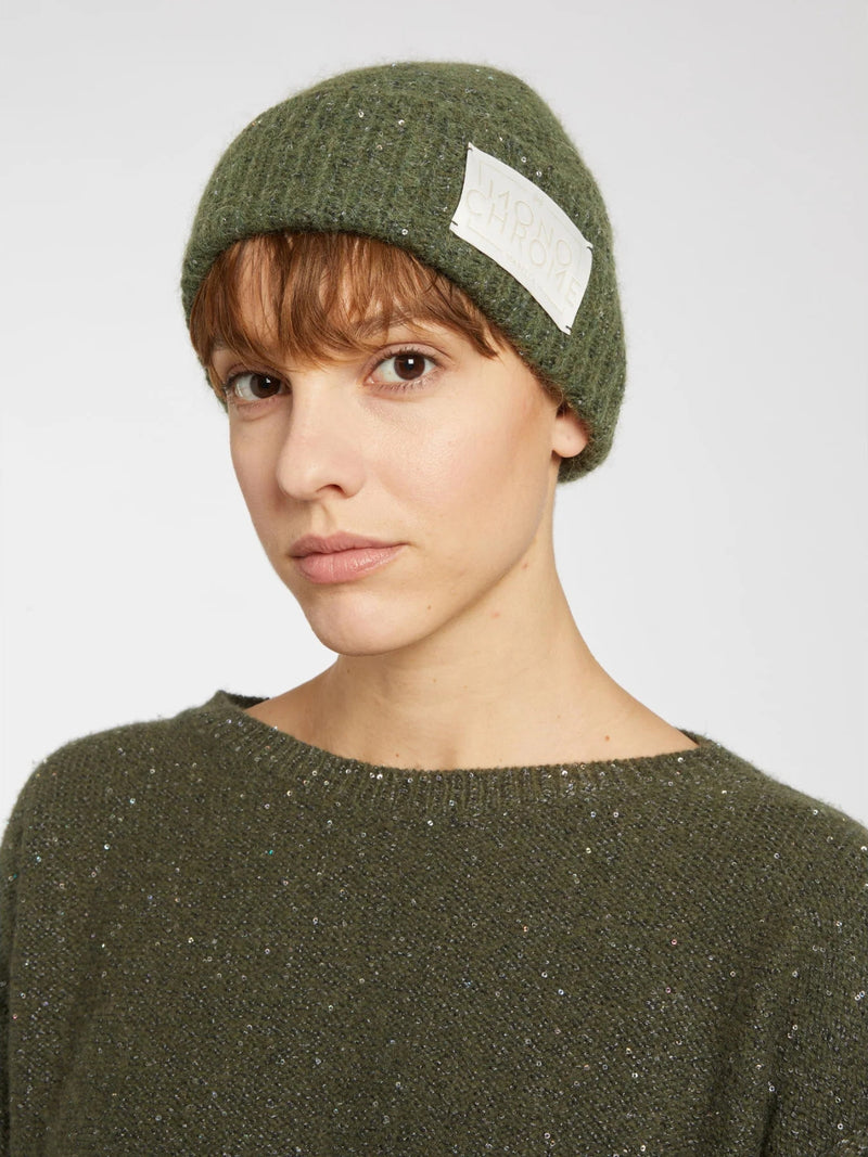 Berretto in misto cashmere con paillette - VERDE OLIVA MARELLA MONOCHROME