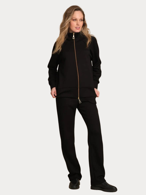 TUTA DONNA IN TESSUTO SCUBA CON ZIP - NERO PEPITA