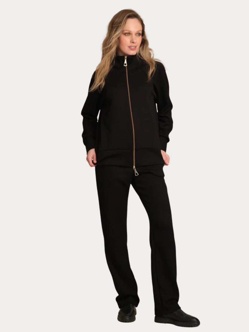 TUTA DONNA IN TESSUTO SCUBA CON ZIP - NERO PEPITA