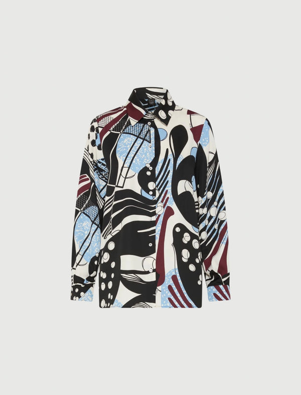 Camicia in satin stampato - BIANCO LANA