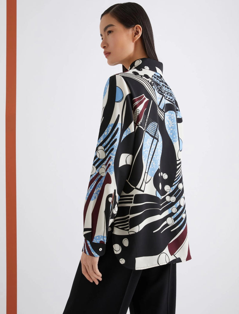 Camicia in satin stampato - BIANCO LANA