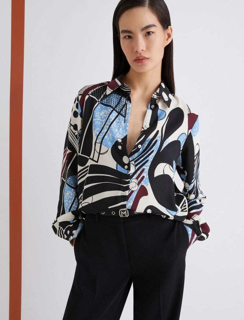 Camicia in satin stampato - BIANCO LANA