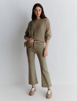 Pantalone 5 tasche flare cropped - Verde marella monochrome