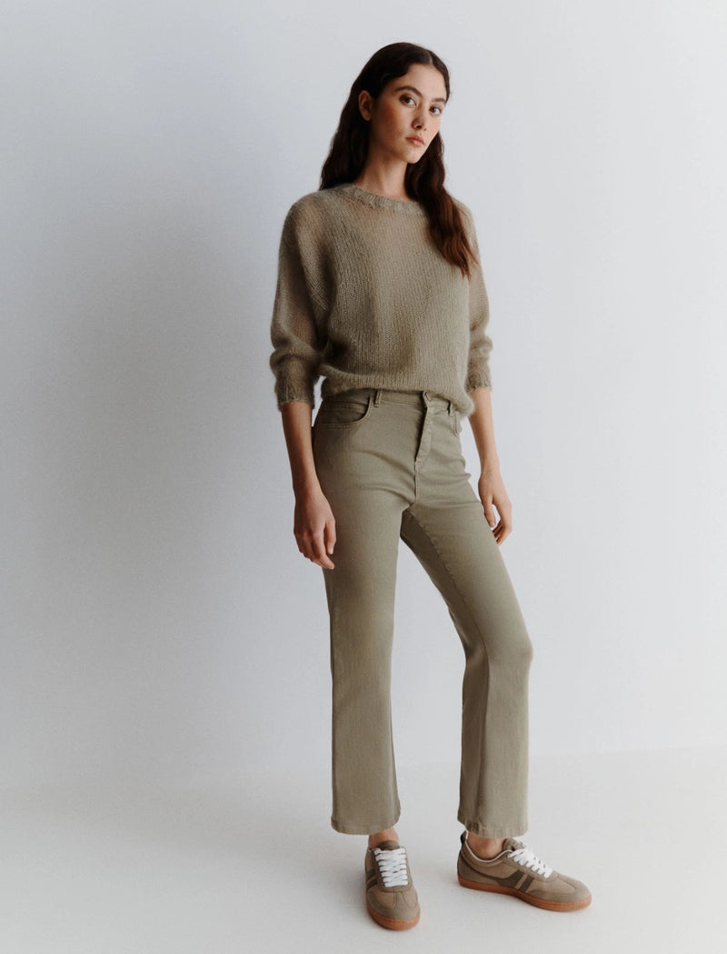 Pantalone 5 tasche flare cropped - Verde marella monochrome