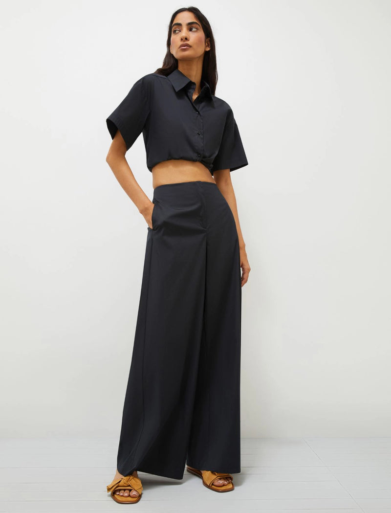Pantalone wide leg in popeline - Nero MARELLA